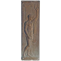 Vintage "Greek Athlete with Laurel Wreath, " Unique Sculptural Panel, Nude Male Figure