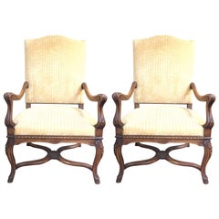 Two 19th Century Louis XV Style Carved Walnut Armchairs