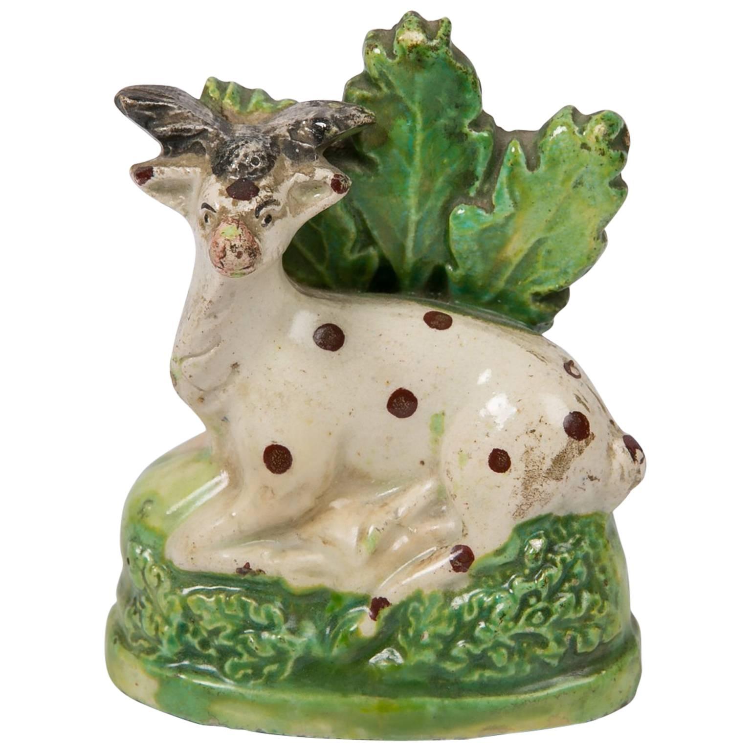 Staffordshire Creamware Figure of a Spotted White Tailed Deer Made circa 1785