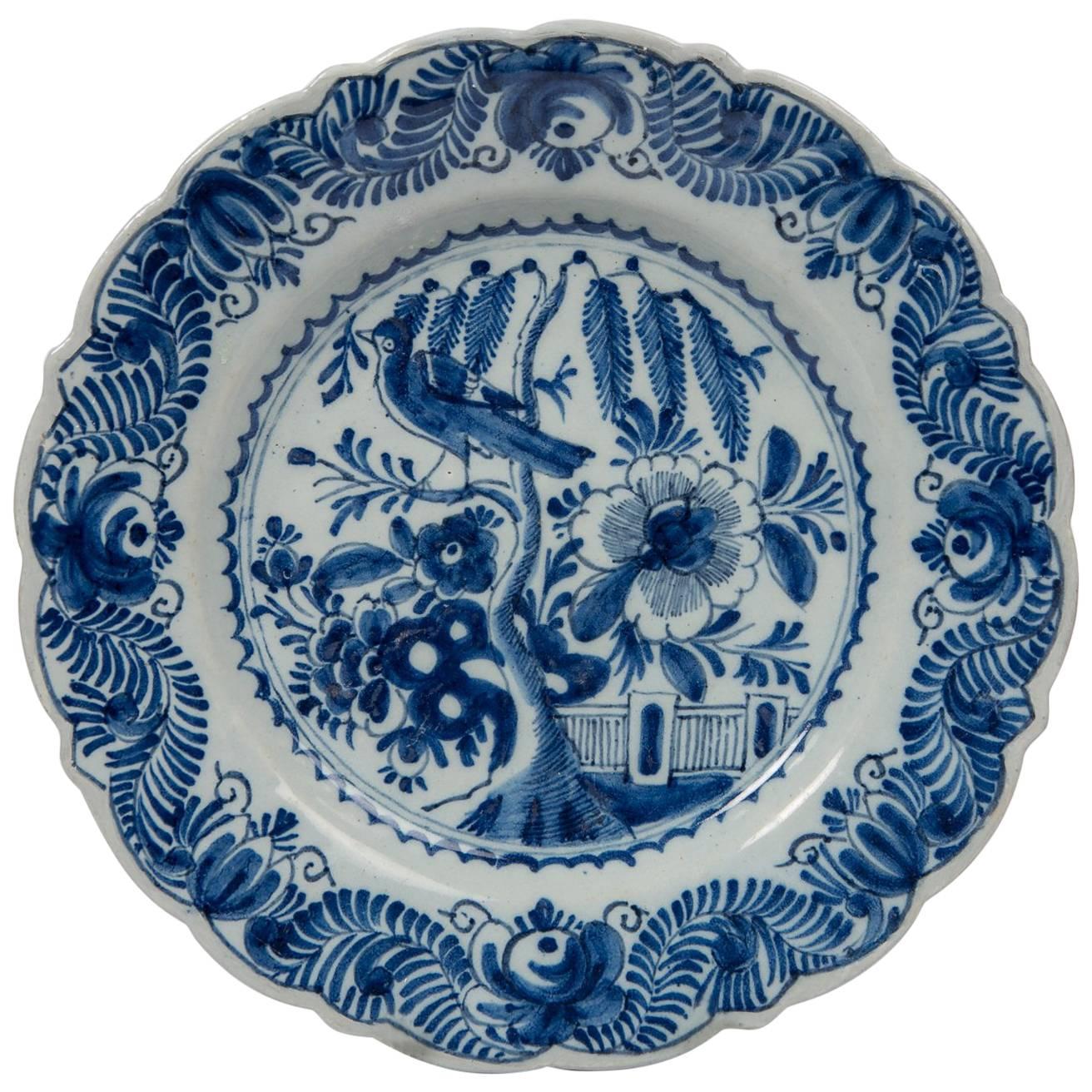 Antique Blue and White Delft Dish with Chinoiserie Decoration