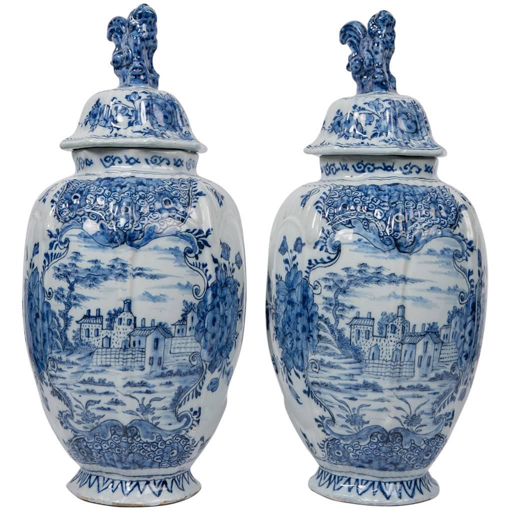  Antique Blue and White Delft Jars
