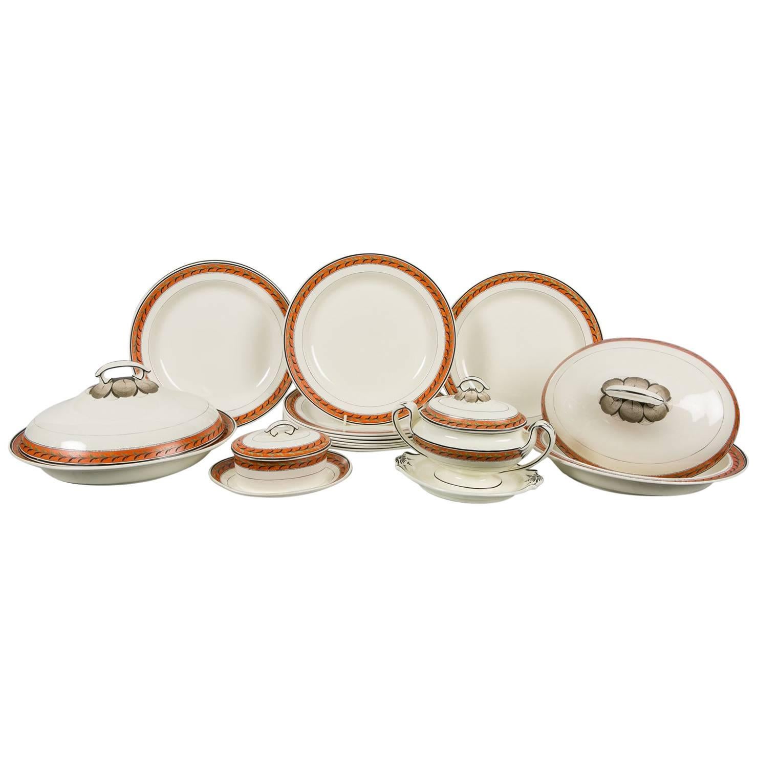 Antique Creamware Set of Dishes with Orange Borders