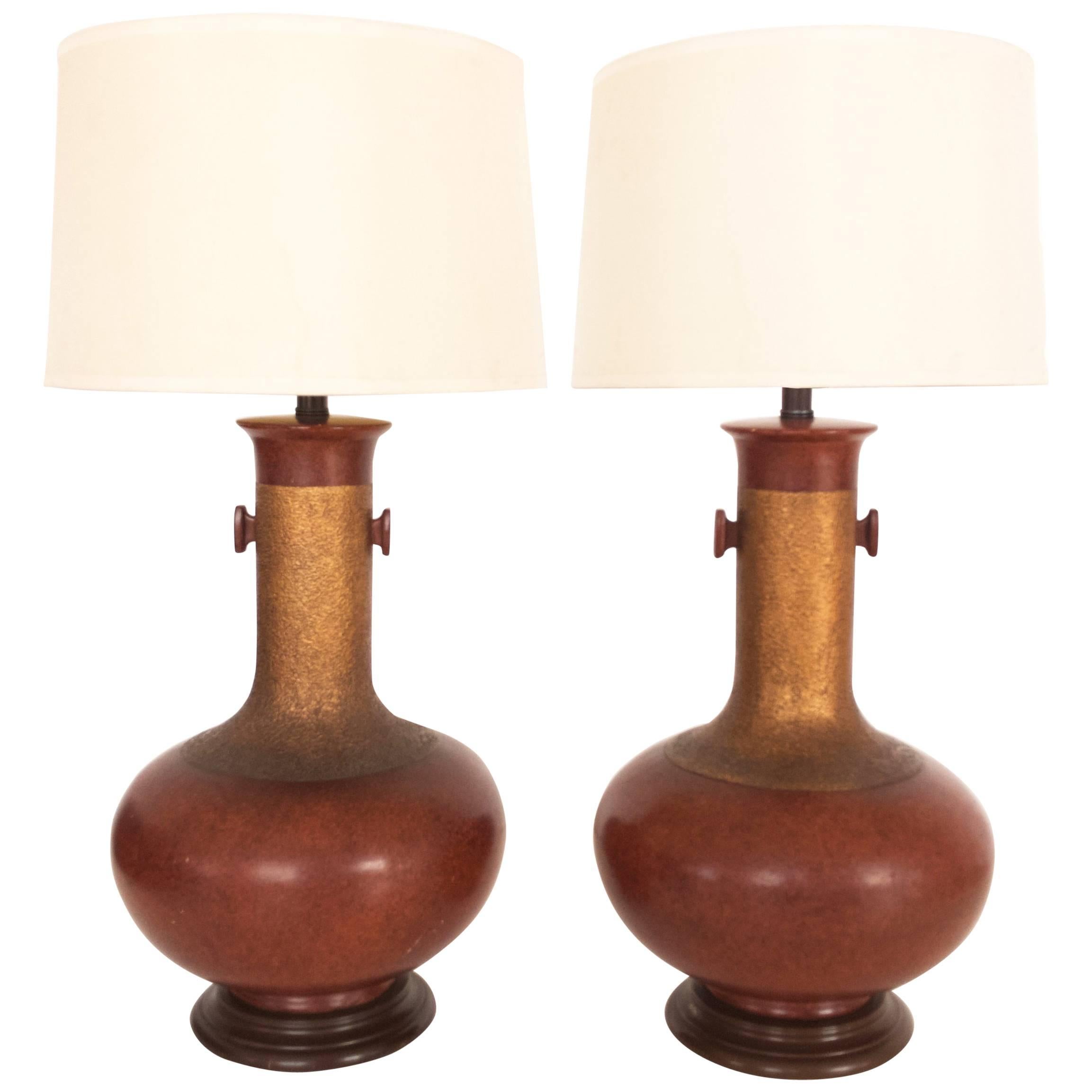 Pair of Oversized Ceramic Asian Style Urn-Shaped Table Lamps, 1960s For Sale