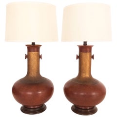 Pair of Oversized Ceramic Asian Style Urn-Shaped Table Lamps, 1960s