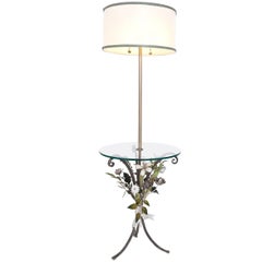 Floral Motif Tole Floor Lamp with Table by Marbro, Made in Italy, 1950s