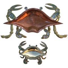 Vintage Brass Crab Mother and Baby