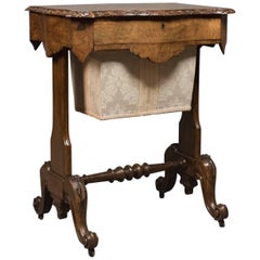 Antique Work Table, English, Victorian, Burr Walnut Sewing Companion, circa 1860