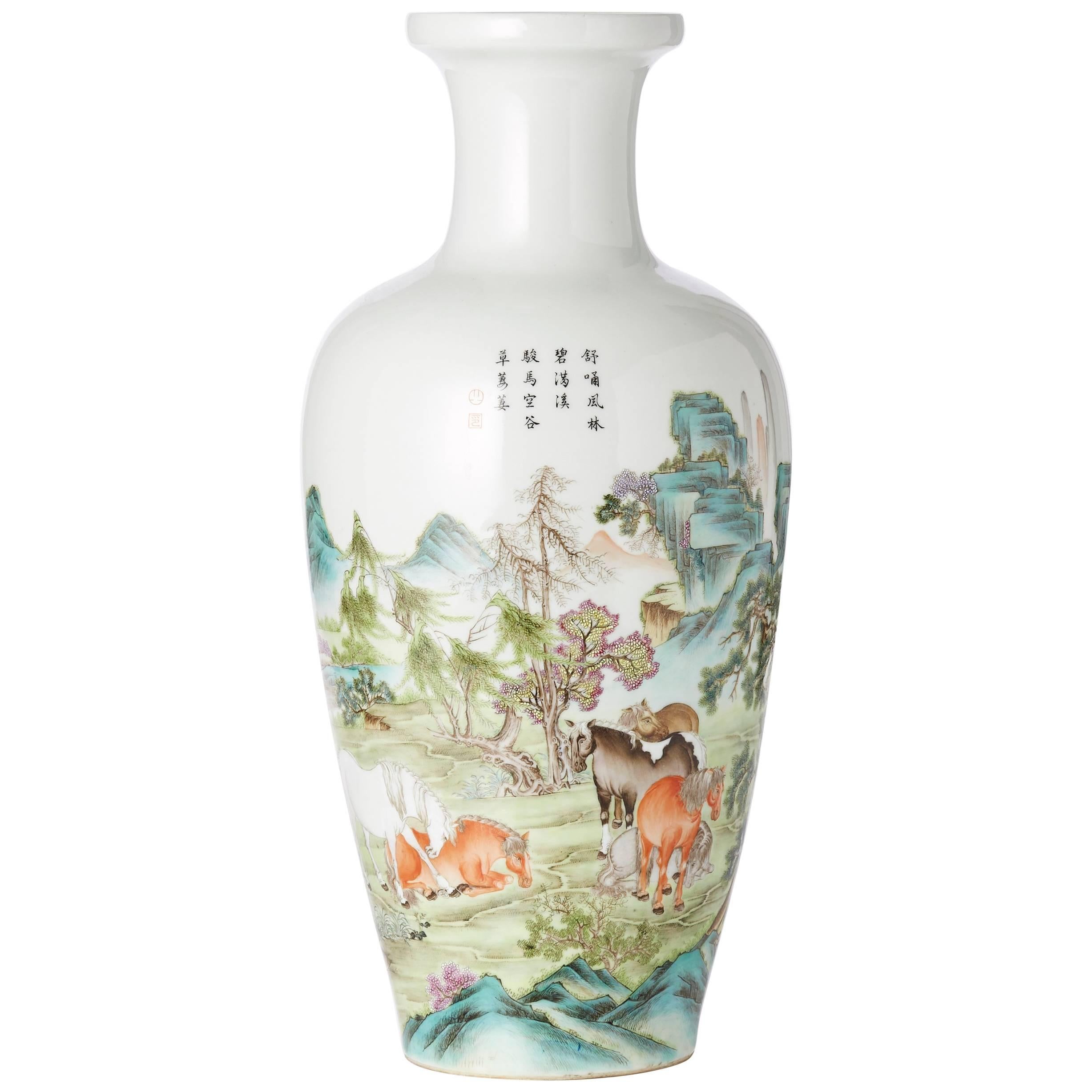 Large Chinese Early Republic Hongxian Mark Eight Horses Vase For Sale