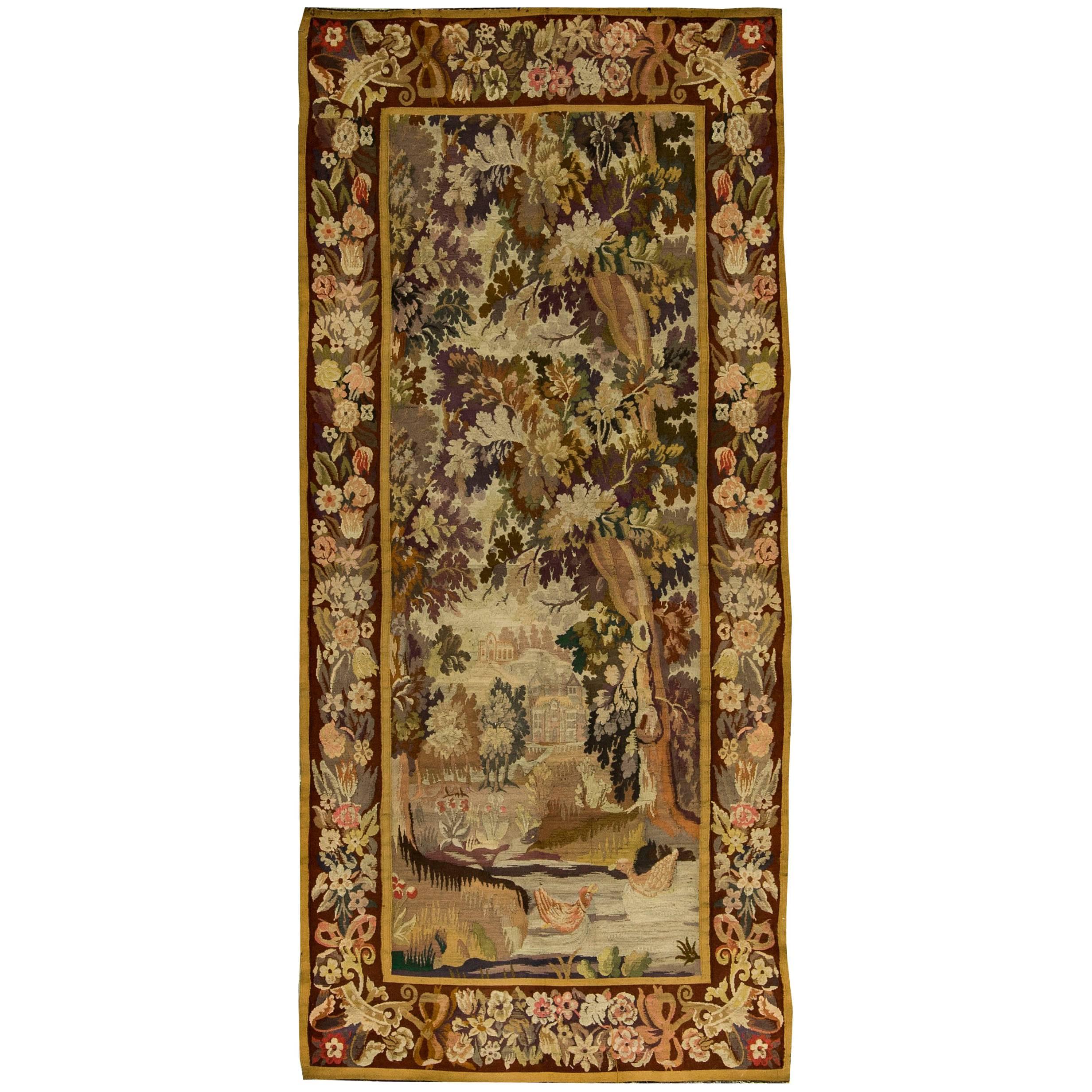 19th Century French Countryside Scene Tapestry 4'4 x 9'4