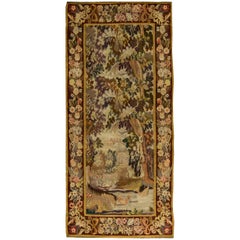 Antique 19th Century French Countryside Scene Tapestry 4'4 x 9'4
