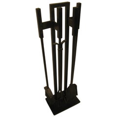 Mid-Century Modern Black Iron Fireplace Tools