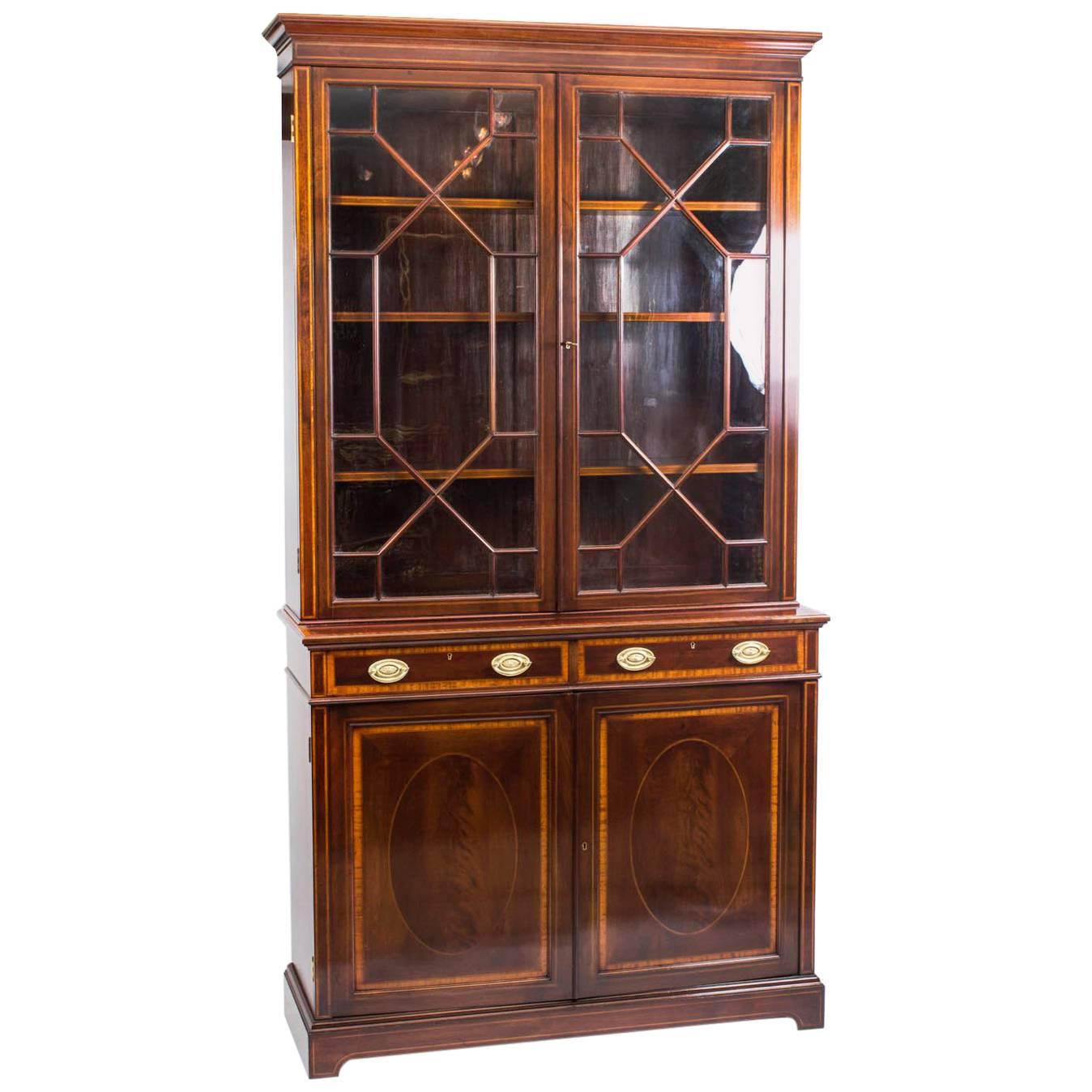 Early 20th Century Edwardian Inlaid Mahogany Bookcase by Maple & Co