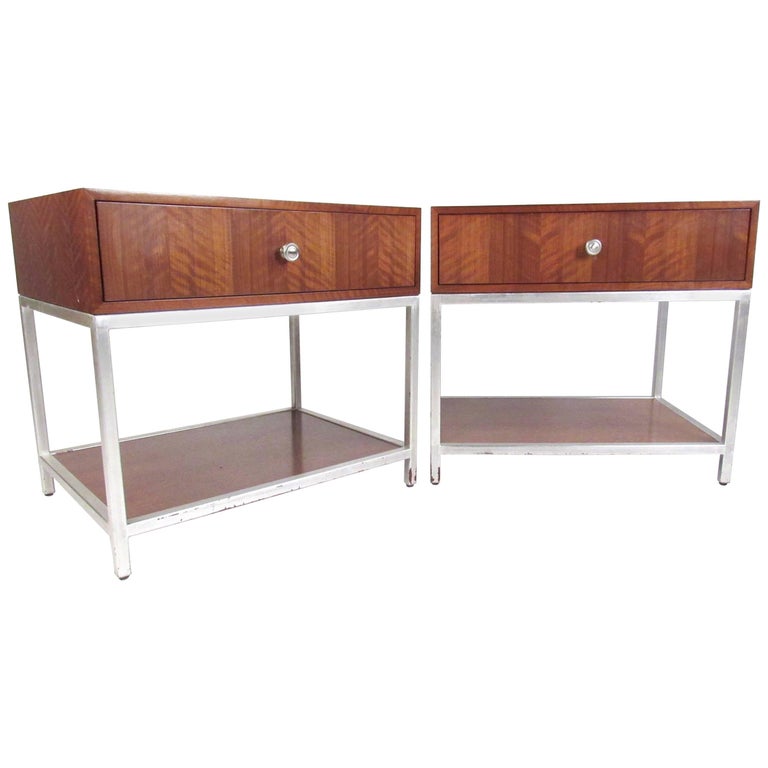 Pair of Contemporary Modern Single Drawer Bedside Tables For Sale at