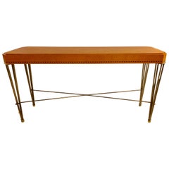 American Hollywood Regency Maple Console or Sofa Table with Wrought Iron Base American Hollywood Regency Maple Console or Sofa Table with Wrought Iron Base