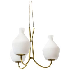 Mid-Century Modern Chandelier in Brass & Glass by Hans Bergström for ASEA Sweden