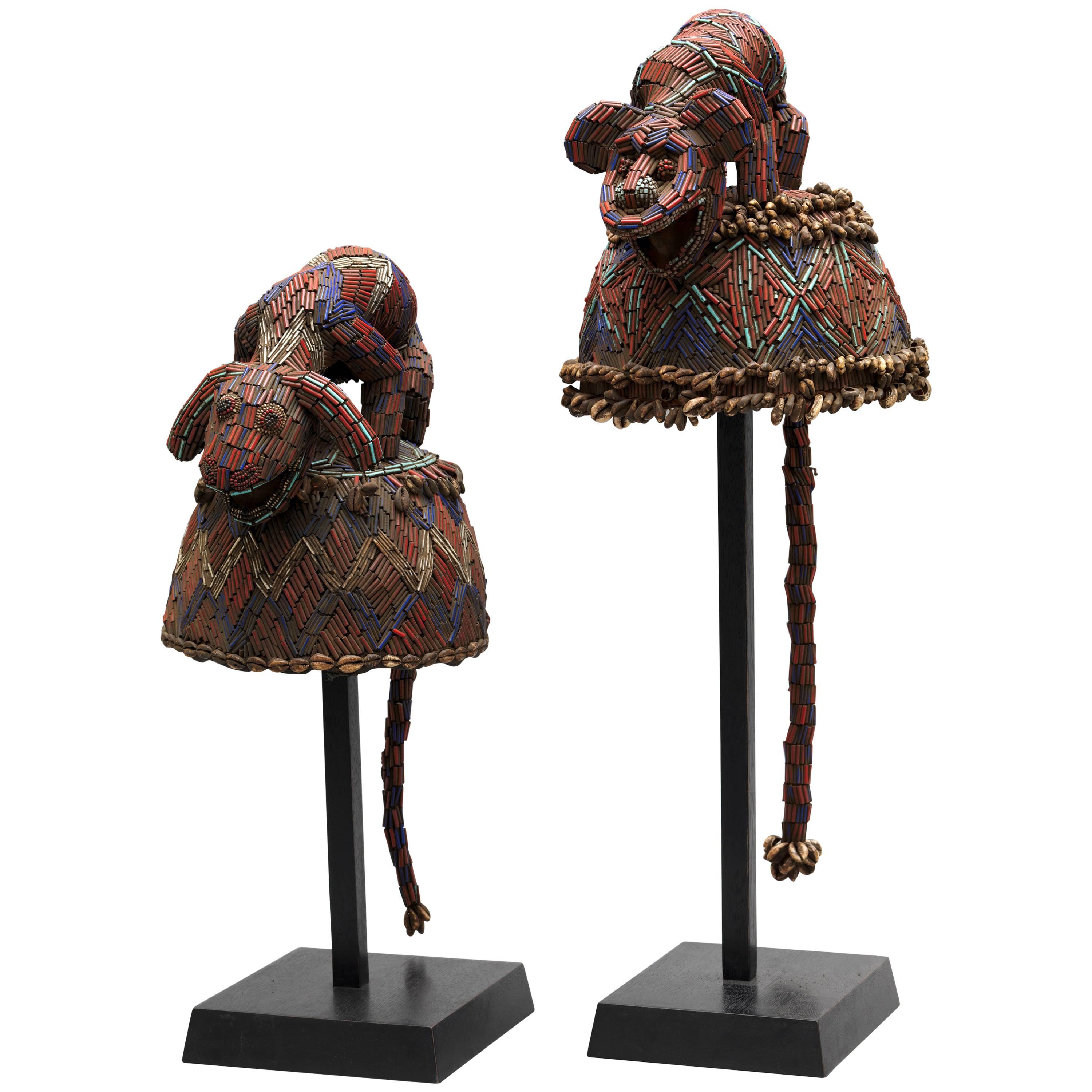 Two Beaded Royal Headdresses, Cameroon Grasslands