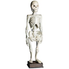 Vintage Wooden Asian Memento Mori Skeleton Sculpture in Standing Position