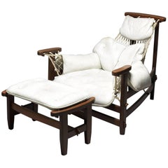Vintage Brazilian White Armchair and Ottoman, Jangada, 1968, Jean Gillon