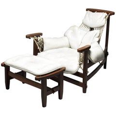 Vintage Brazilian White Armchair and Ottoman, Jangada, 1968, Jean Gillon