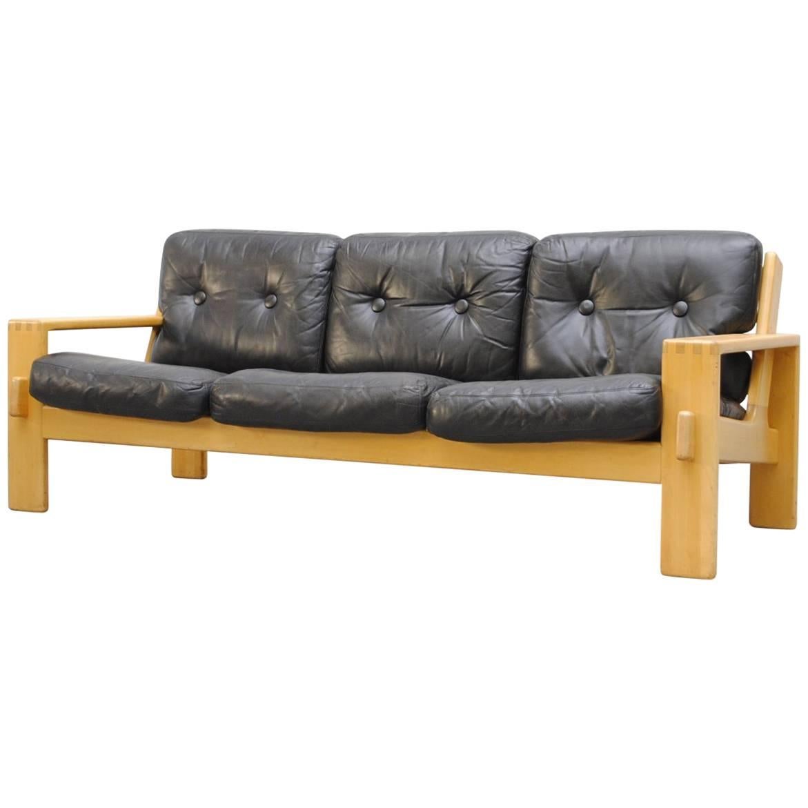 Finnish "Bonanza" Wood and Leather Sofa ‘Part of Set’