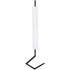 Italian Floor Lamp Rectangular Opaline Glass Black Iron Architectural Base
