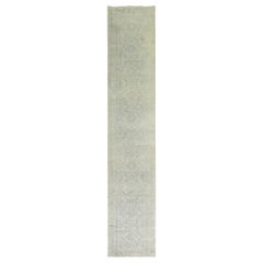 Zabihi Collection Narrow Pale Blue Gold Antique Persian Tabriz Runner