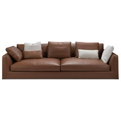 B&B Italia, Richard Sofa - Tan Italian leather with Ivory Linen Pillows - Deep