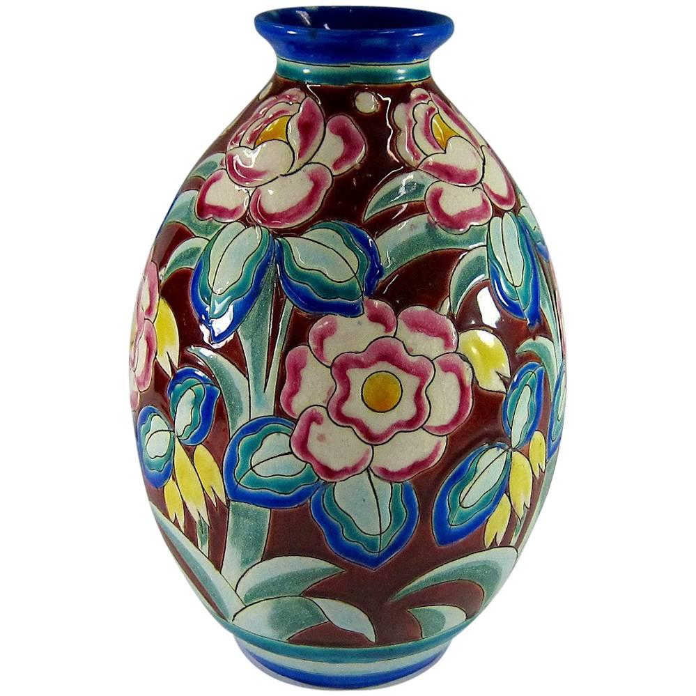 Large Art Deco Boch Freres Keramis Vase