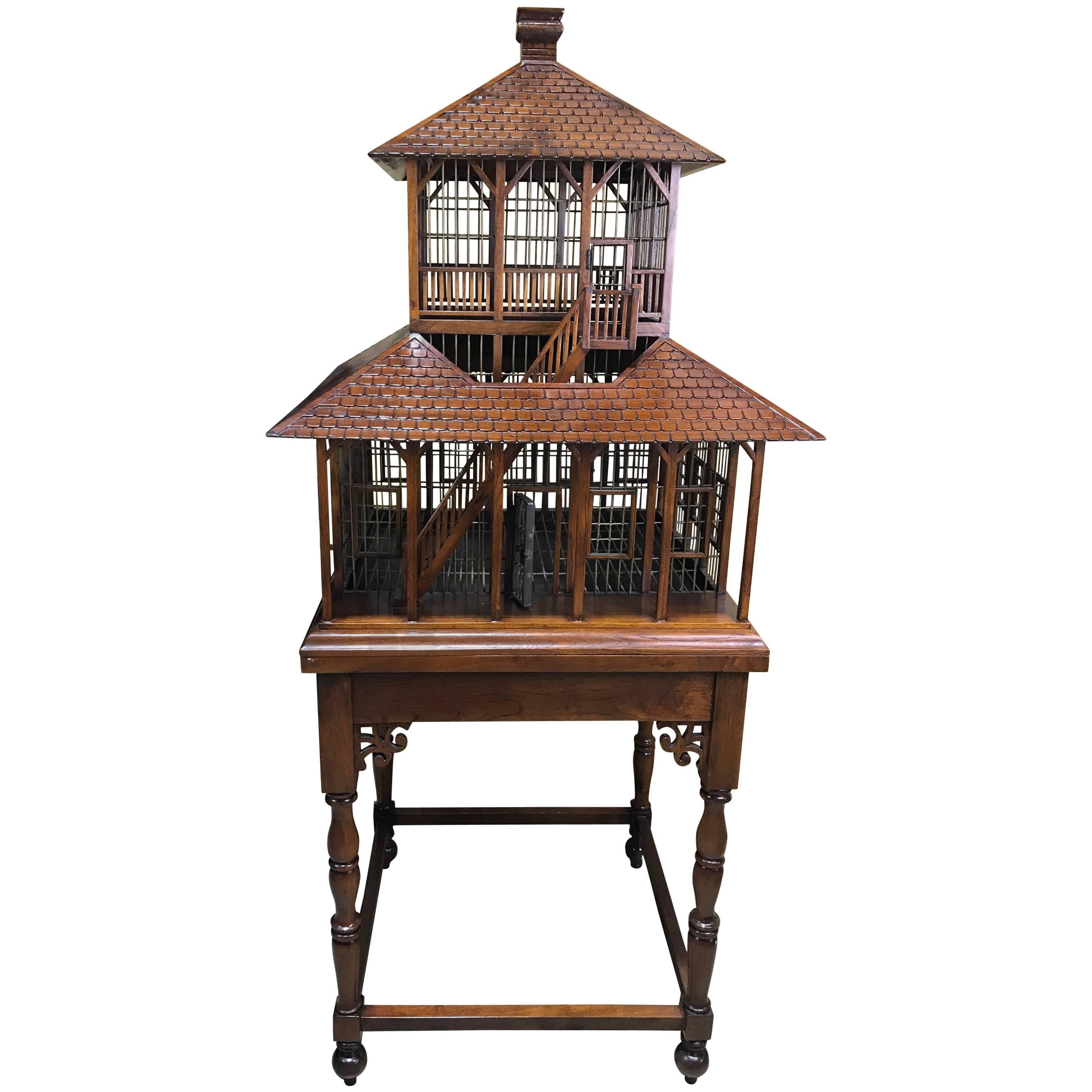 Carved Mahogany Grand Antebellum Style Bird House on Stand