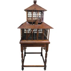 Vintage Carved Mahogany Grand Antebellum Style Bird House on Stand