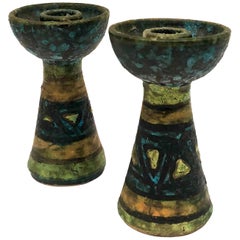 Pair of Italian Ceramic Candlestick Holders Attributed to Alvino Bagni