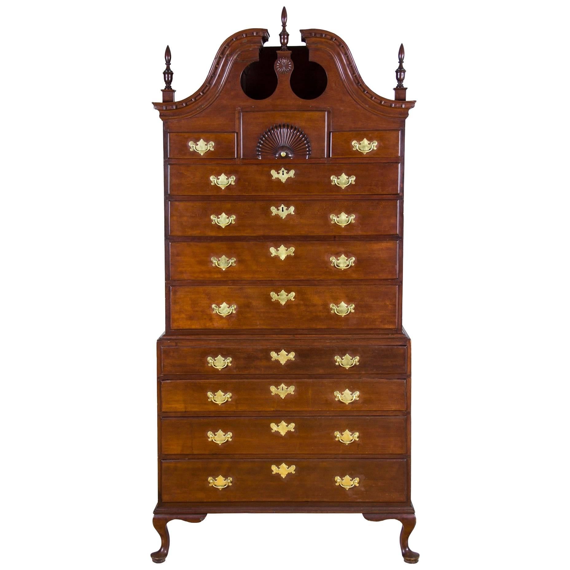 Chippendale Bonnet Top Chest-on-Chest, Cherrywood, Wethersfield, CT