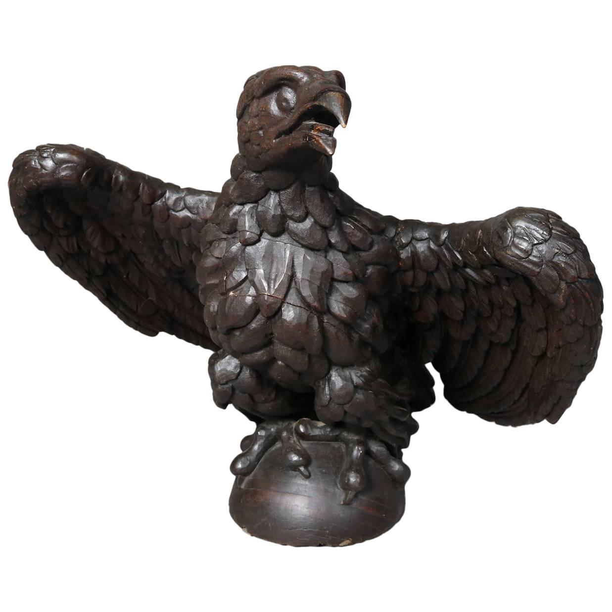 Oversized Antique 19th Century Americana Folk Art Hand-Carved Oak Eagle
