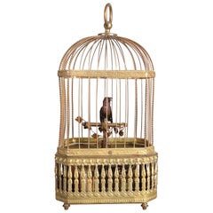 Vintage German Automaton Singing Bird in Cage:: 20th Century