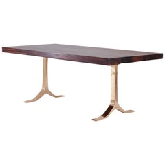 Reclaimed Hardwood Table with Sand Cast Polished Bronze Base by P. Tendercool