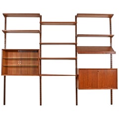 Mid-Century Modern Poul Cadovius Style Modular Walnut Wall Unit Bookshelf