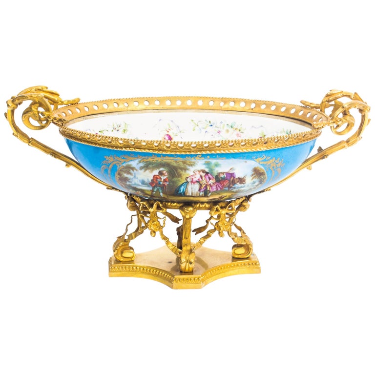 OrmoluMounted Bleu Celeste Sevres Porcelain Centrepiece, 19th Century