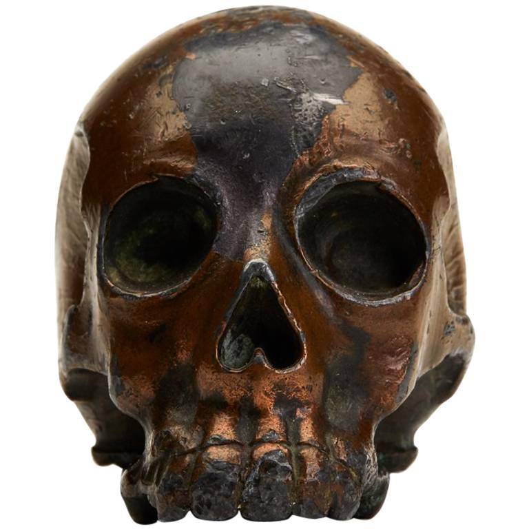 Japanese Meiji Lacquered Antimony Human Skull Okimono, 19th Century