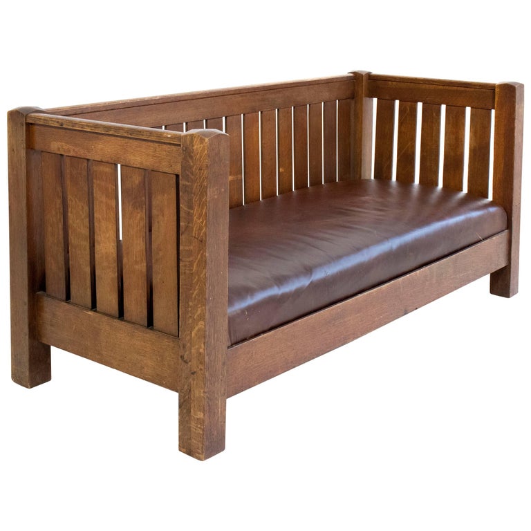 Large and Rare Mission Oak Sofa Bench by Gustav Stickley, circa 1910, USA  at 1stDibs