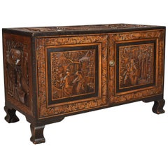 Antique Early 20th Century Camphor Wood Chest, Oriental Carved Trunk