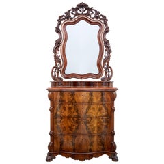 Antique 19th Century Flame Mahogany Serpentine Chest with Mirror