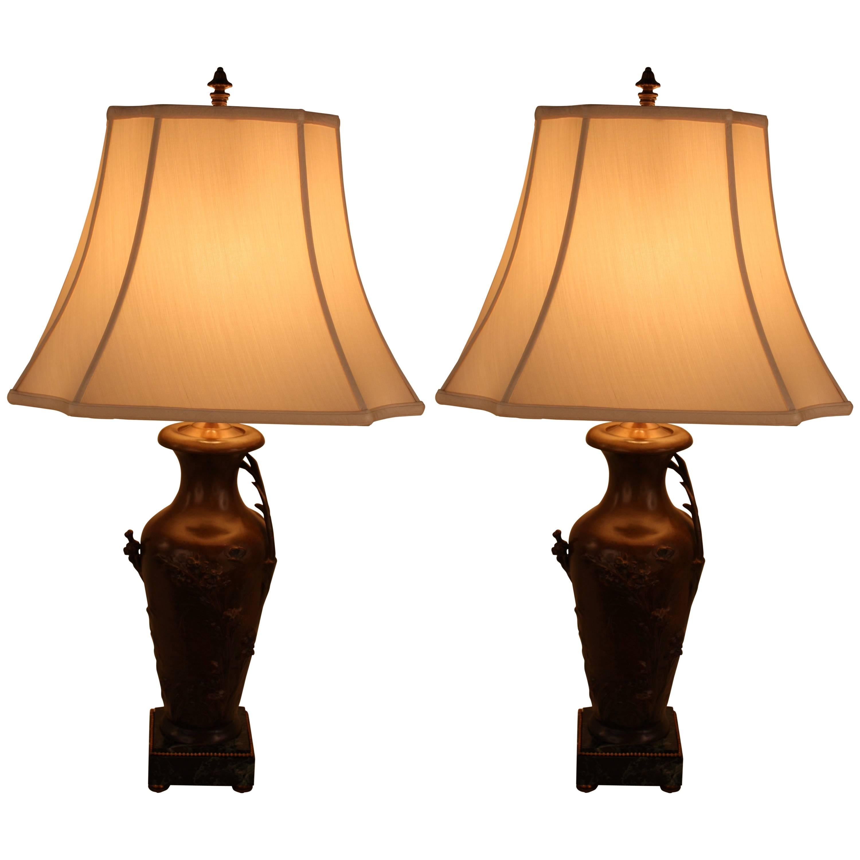 Pair of Art Nouveau Urn Table Lamps by Auguste Moreau