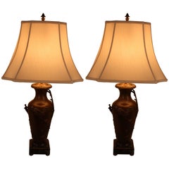 Antique Pair of Art Nouveau Urn Table Lamps by Auguste Moreau