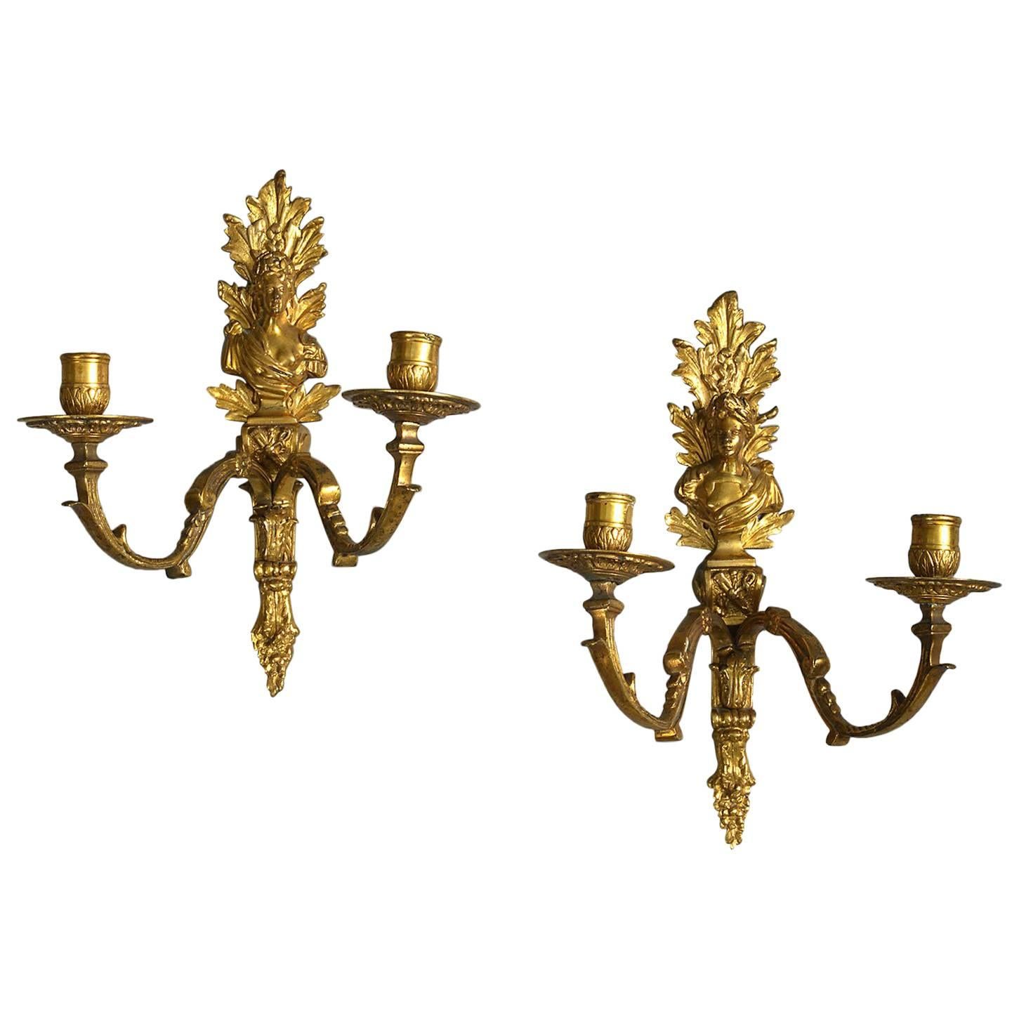 Pair of Early 18th Century French Louis XIV Gilt-Brass Wall-Lights or Sconces For Sale