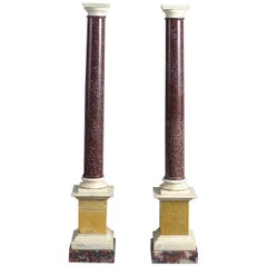 Pair of Large Grand Tour Porphyry and Marble Classical Table Columns
