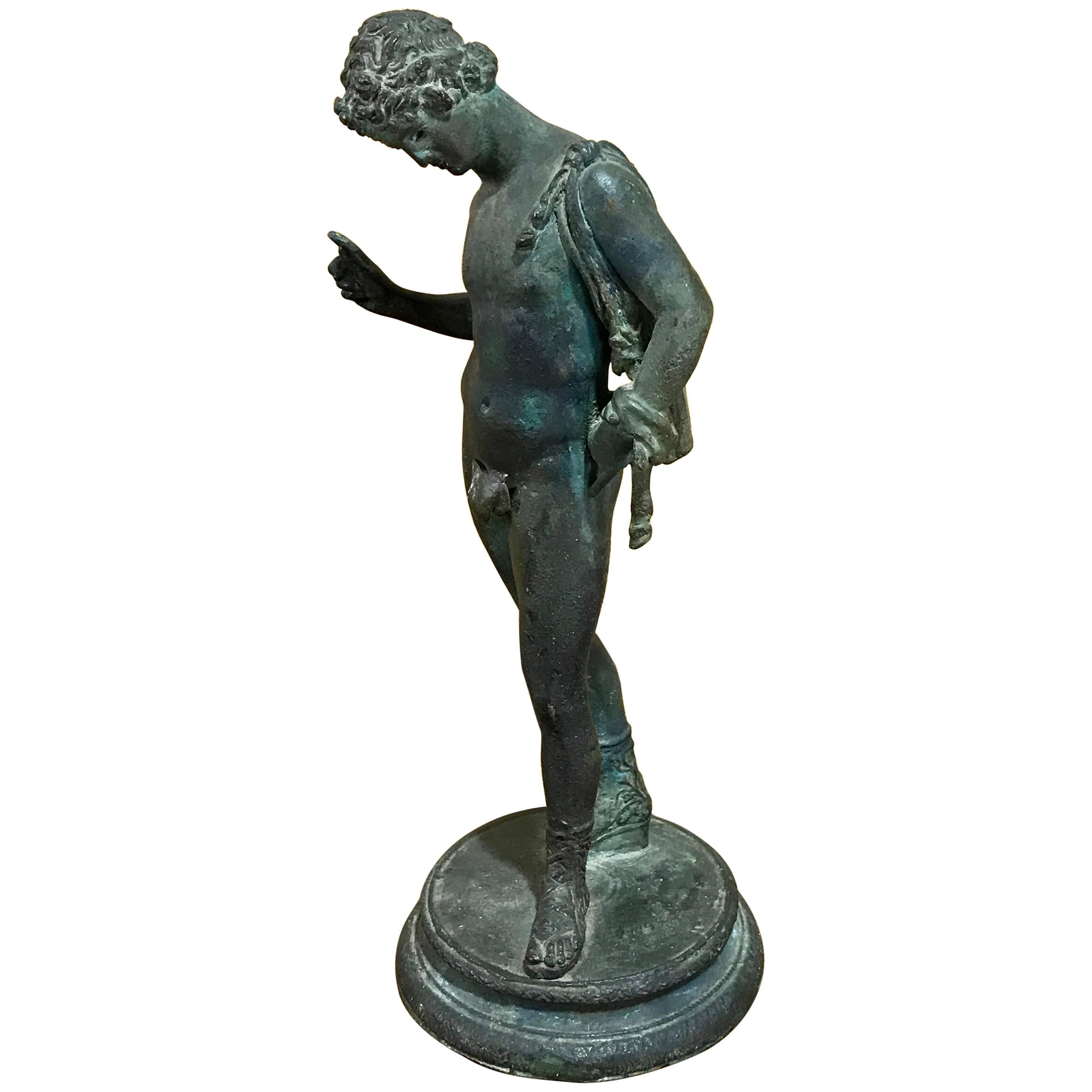19th Century Grand Tour Bronze Sculpture of Narcissus with Fig Leaf