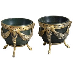 Antique Pair of Early 20th Century Silver-Gilt and Nephrite Bowls or Salts