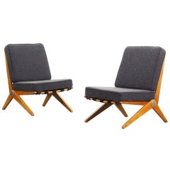 Pair of Scissor Lounge Chairs by Pierre Jeanneret for Knoll International, 1957
