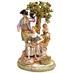 Antique Meissen Gardener Figurines the Apple Harvest by Michel V. Acier Made, circa 1870