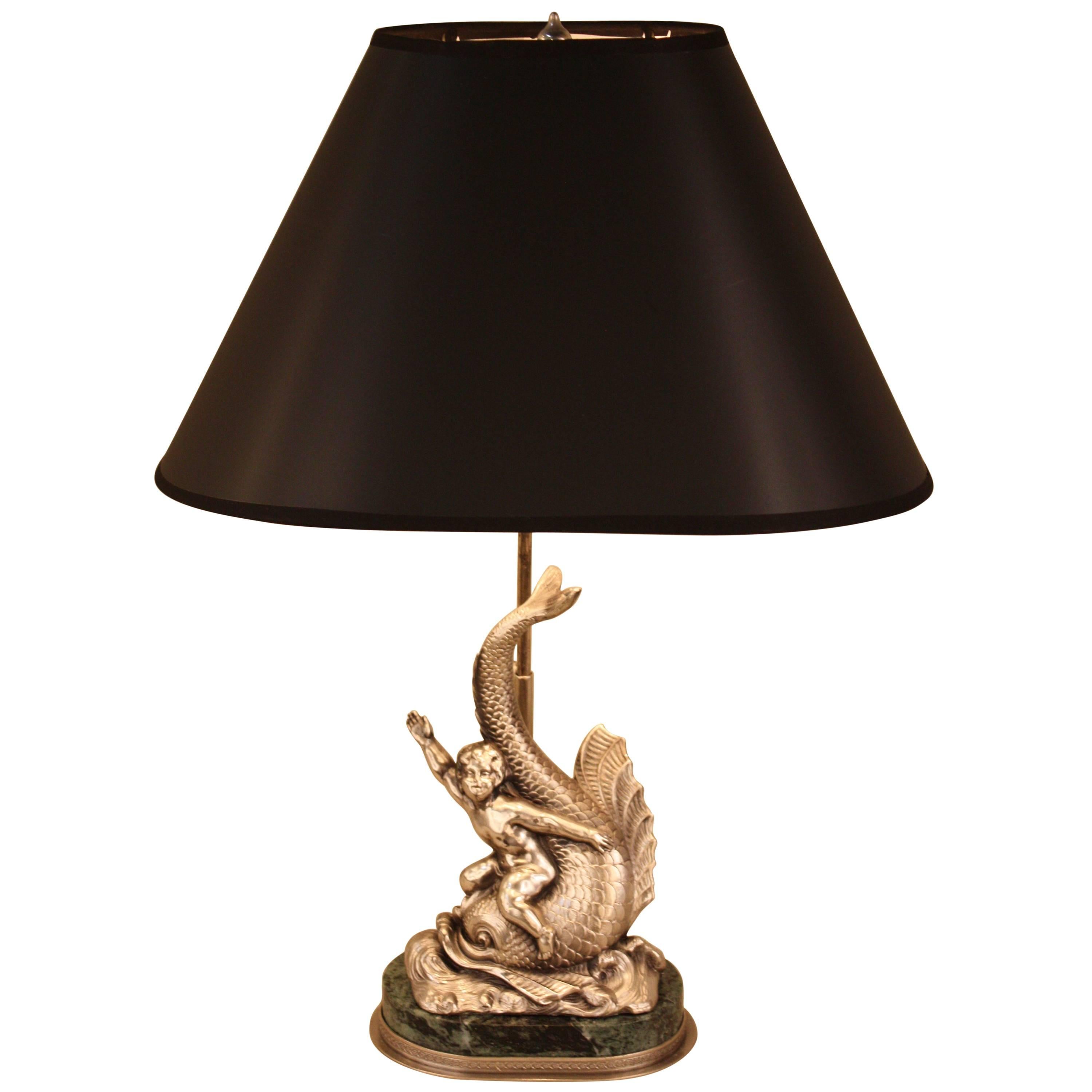 Silver Statue Table Lamp, Boy on a Swimming Dolphin